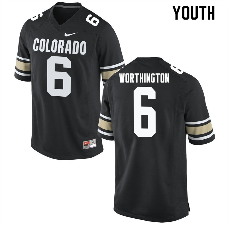 Youth #6 Evan Worthington Colorado Buffaloes College Football Jerseys Sale-Home Black - Click Image to Close